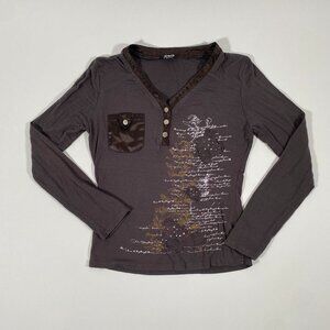 2000s Designer Glam Long Sleeve Top